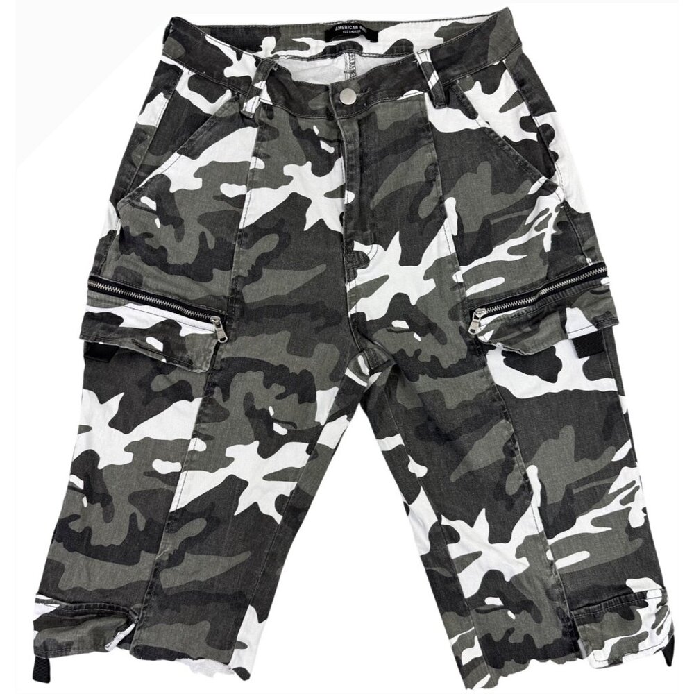 Mens L Camouflage Cargo Shorts W/Zipper Pockets American Bazi - PreOwned
